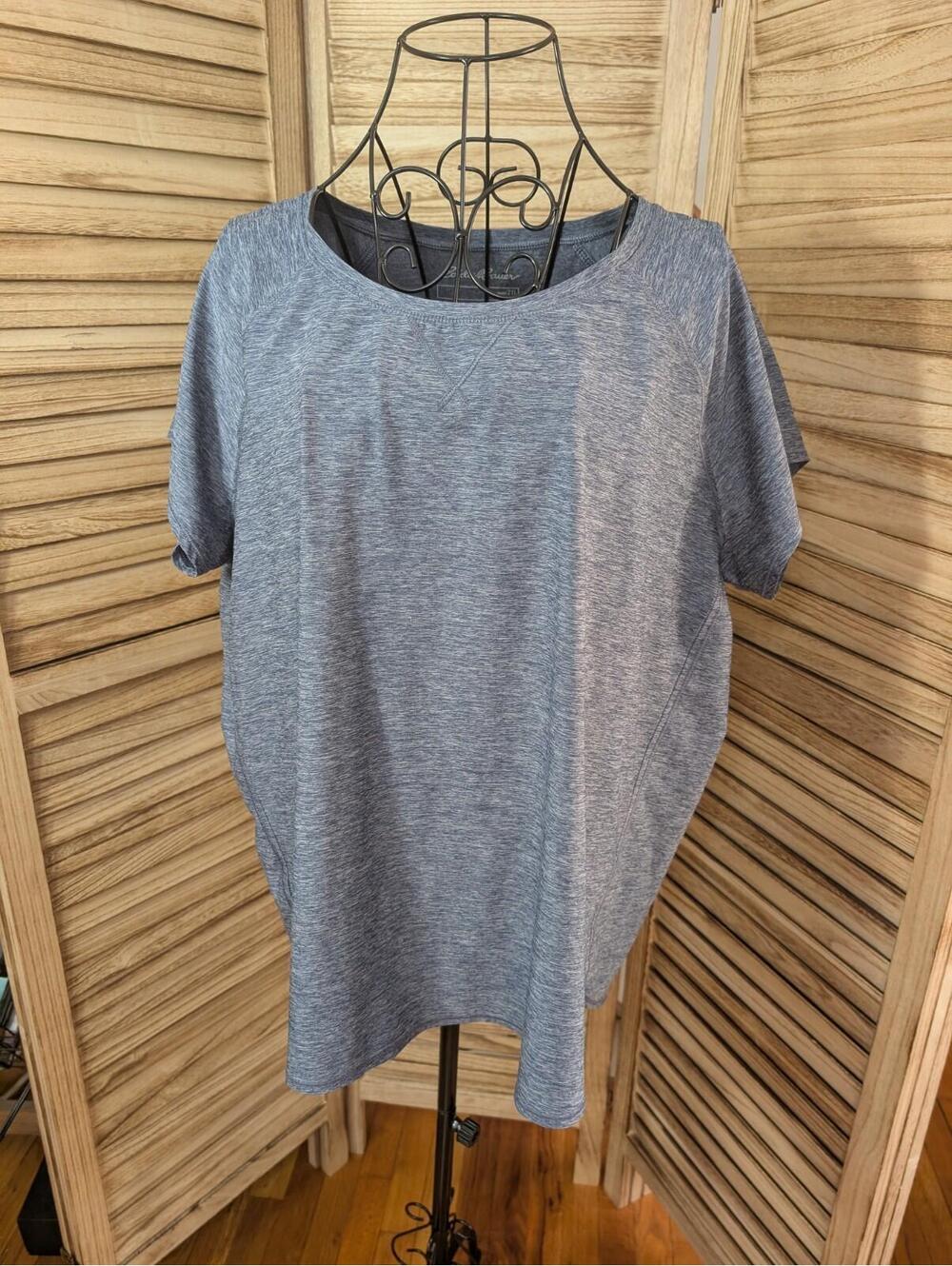 Eddie Bauer Women's Gray‎ Size 2XL Crew Neck T-Shirt Top Stretch Short Sleeved